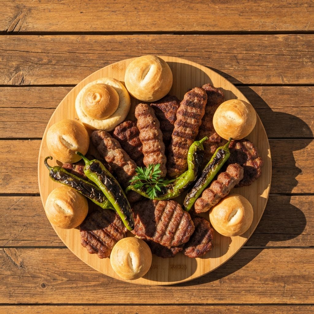 Balkanischer Grillteller mit Ćevapi und Beilagen